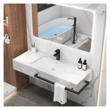 Black and White Wall Hung Vanity Basin with Marble Sink and Stainless Steel Towel Holder