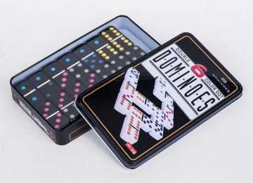 Plastic Color Dominoes In Tin Box