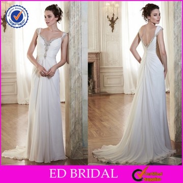 A-Line Cap Sleeve Flowing Chiffon Cheap Wedding Dresses Made In Thailand