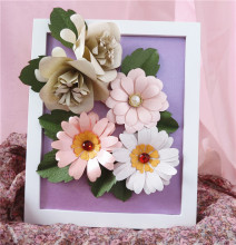 Gift Purple and White making stick Paper flower craft with wood frame picture frame