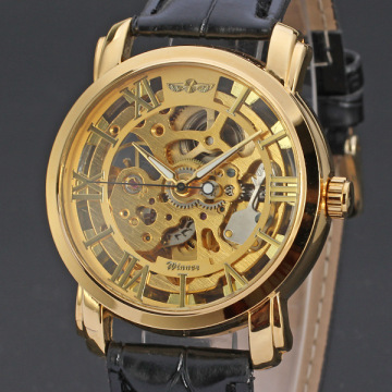 high gloss watch case winner skeleton men watch