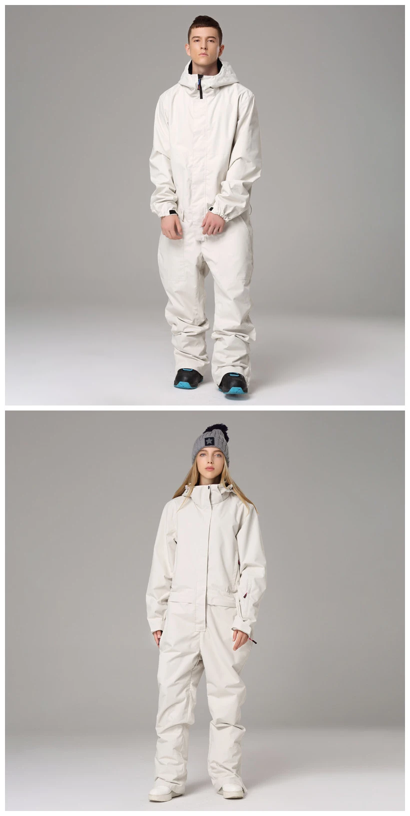 2021 Fashion Customized Logo One Piece Plain Ski Suits Waterproof White Season Ski Wear Jumpsuits