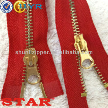 Gold brass teeth metal zipper with gold zipper pull O/E A/L