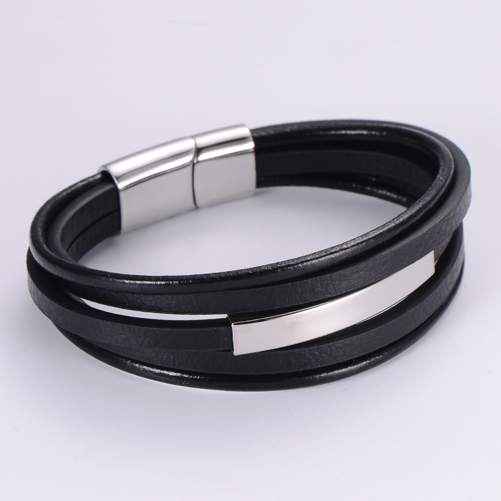 Custom Print Engraving Logo Blank Metal Cuff Bracelets - Boho Layer Pu