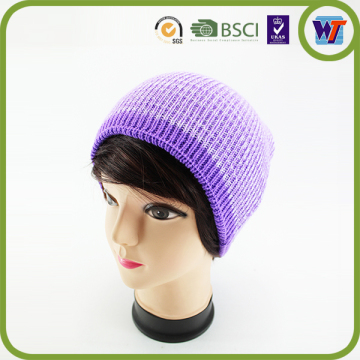 purple beanie hat with crimping with words earflap cute beanies
