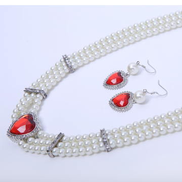 Pearl Necklace Set with Ruby Pendant