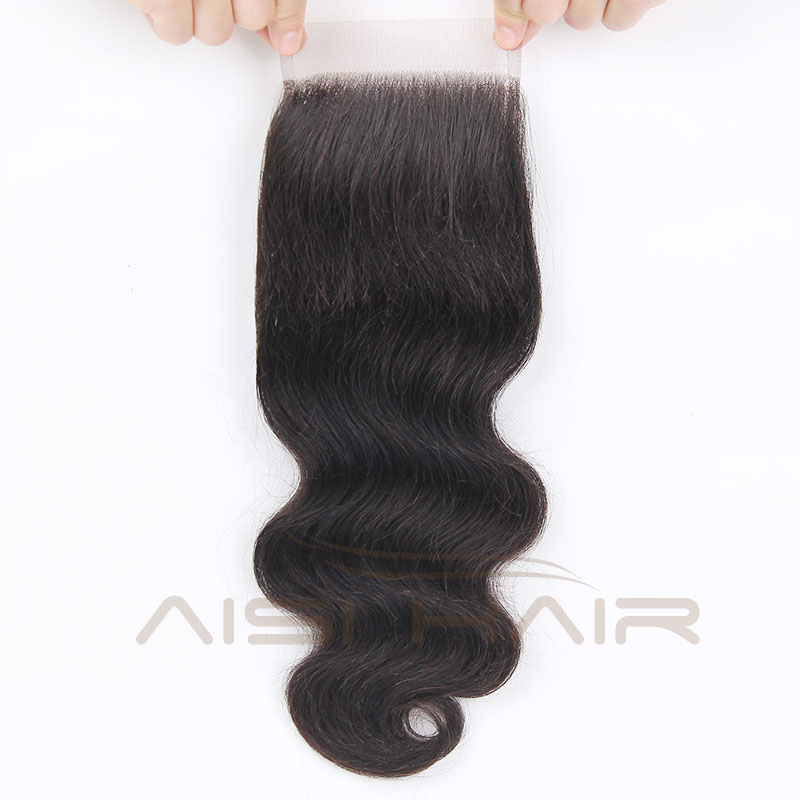 Body Wave Hair 4*4 Lace Closure Free Part 1 Piece 100%  Human Hair Medium Brown Swiss Lace Hair