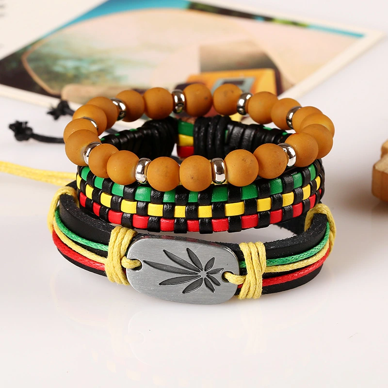 Hiphop Jewelry Custom Jamaica Mens Leather Bracelet