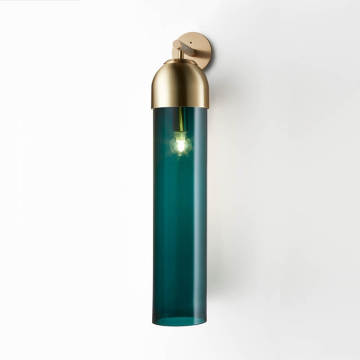 Smoke or Green Glass Tube Gold Wall Light