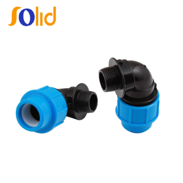 PP compression fitting thread plastic pipe fitting 90 degree male elbow