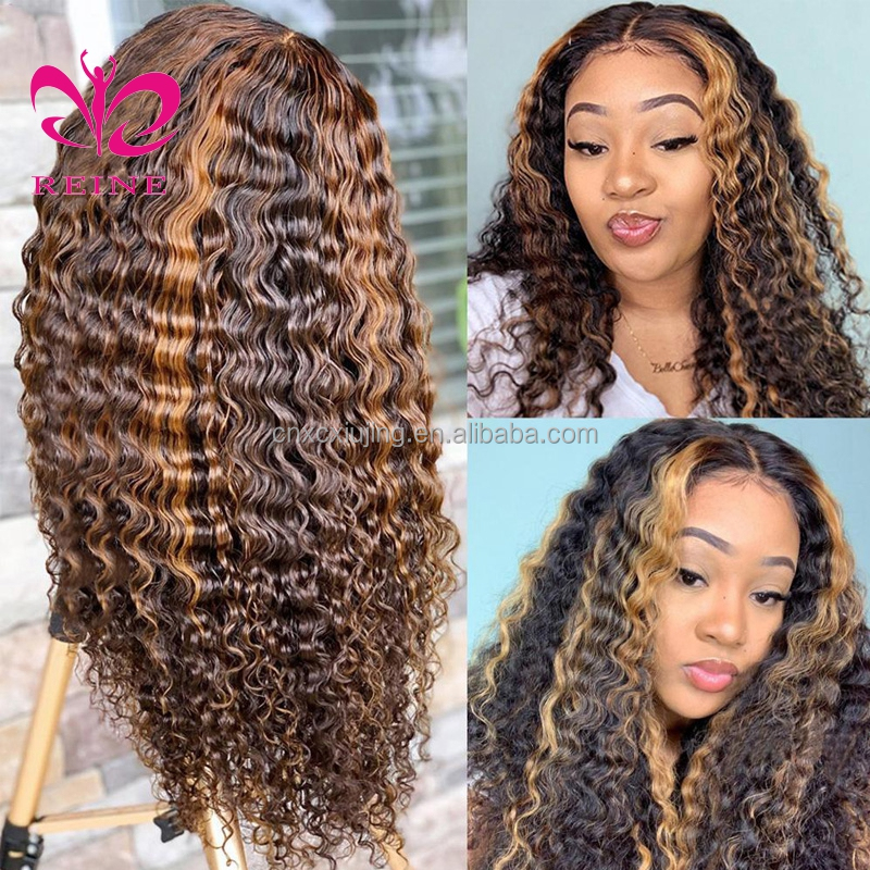 13x4 Lace Front Human Hair Wigs Highlights Honey Blonde Ombre Brown Curly styles Frontal lace Wig highlight for Woman Preplucked