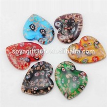 3D Floral Lampwork Glass Slope Heart Pendant For Necklace Diy