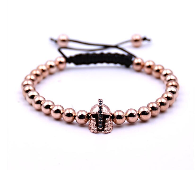 Black Knight Helmet Hollow Copper Bracelet con cuentas redondas de 6 MM