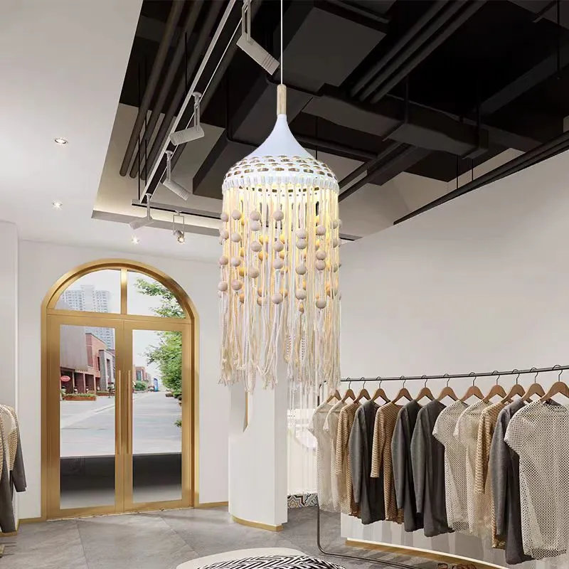 Handmade Macrame Boho Pendant Light for Cozy Bedroom and Living Room Decor