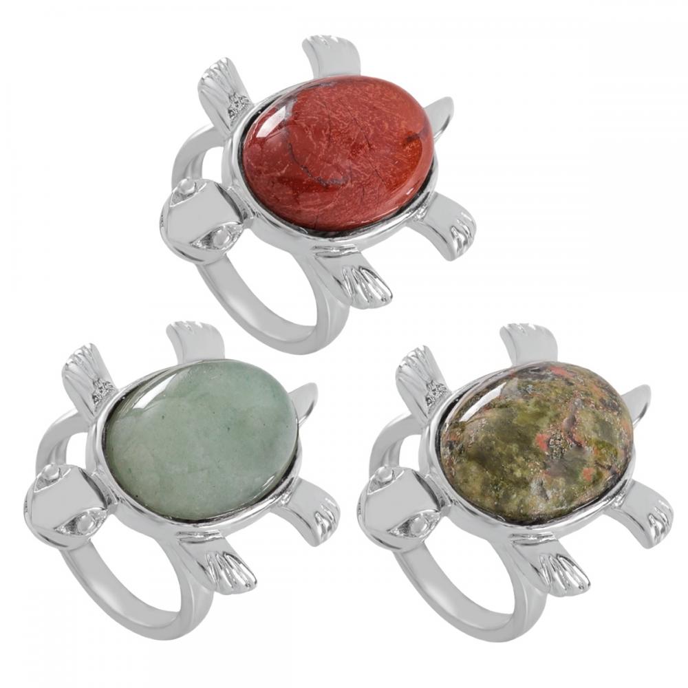 Anillos de tortuga de piedra natural forma gemita forma ovalada ver anillo de tortuga para hombres mujeres cuarzo de cristal anillo ajustable aniversario cumpleaños