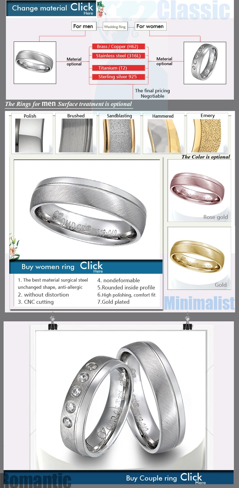 Wholesale Fashion New Jewelry Diamond Stainless Steel Wedding Ring for Men and Women with AAA+ Cubic Zircon