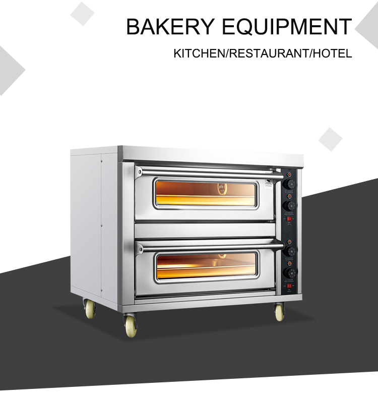 Commercial Easy Operating 2 Layers 2 Plates Stainless Steel Electric Pizza Baking Oven