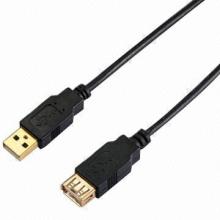 USB AM to AF Cable with PVC Molding and Gold/Nickel-plated Plug