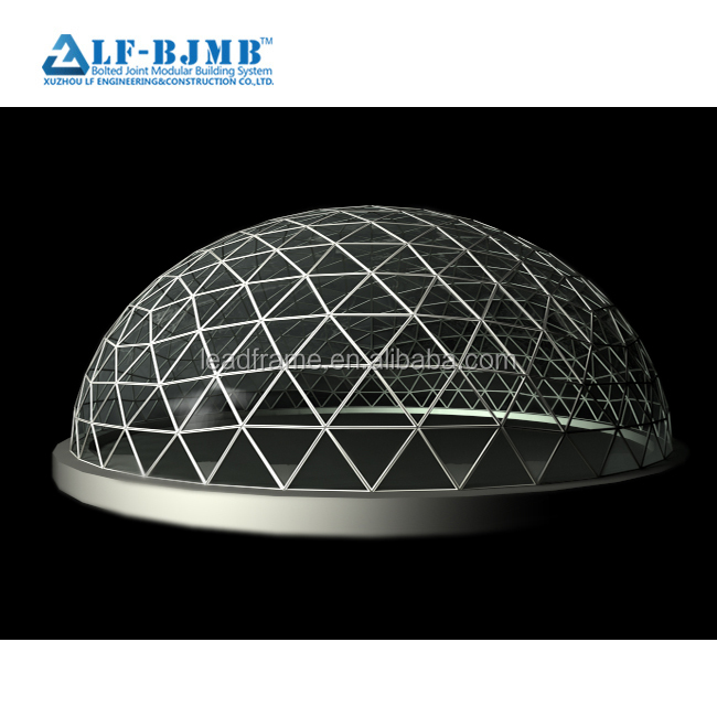 Economical Prefab Steel Structure Curved Canopy Easy Erection Glass Dome Roof For Hotel Atrium