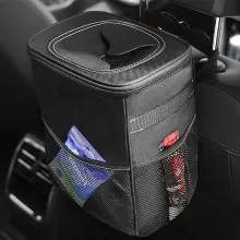 Custom 100% Leak-Proof 2-3 Gallon Black Car Trash Can with Lid and Pockets