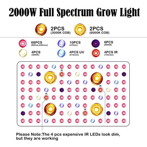 Phlizon 2000W Cob LED Grow Light White Color