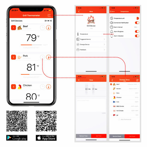 Thermomètre de cuisson Bluetooth pour barbecue et friteuse