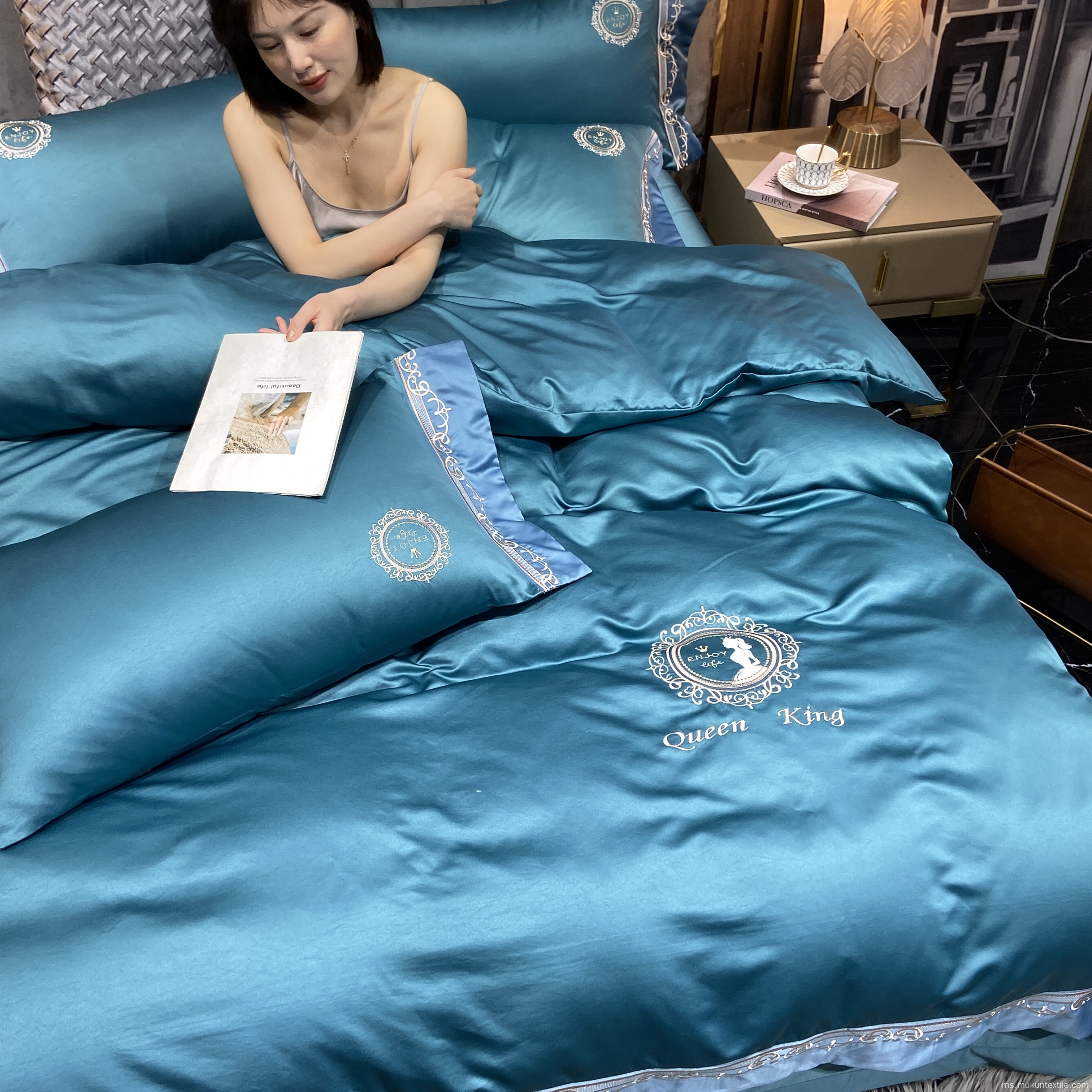 Designer Mewah Lake Blue Bedding Set All Seasons