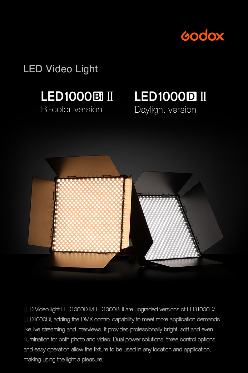 Godox LED1000BI II Bi-color LED1000D II Version LED Video Light DMX Port CRI 96 TLCI 98 with Remote Control LED Continuous Light