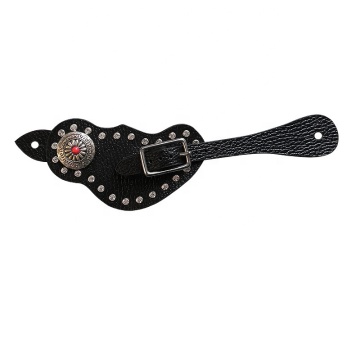 Real Leather Horse Western Spurs with Crystal Buckle Strap