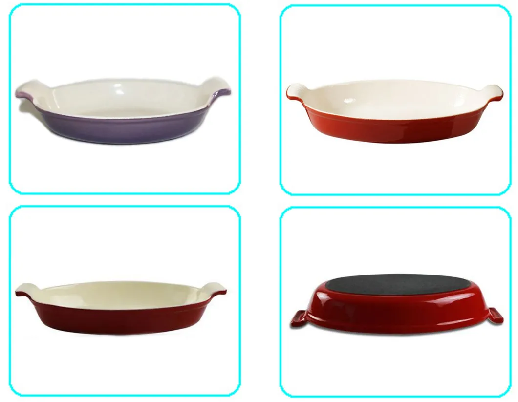 Customized Color Enamel Oval Cast Iron Baking Dish Gratin