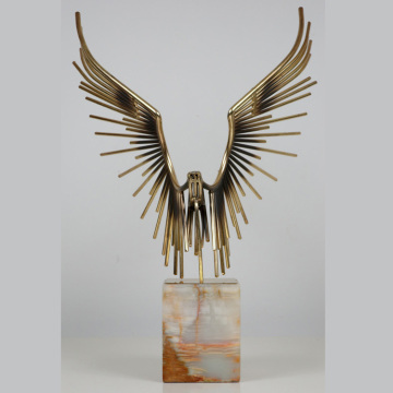 Modern decoration abstract stainless steel eagle in stone on the pedestal