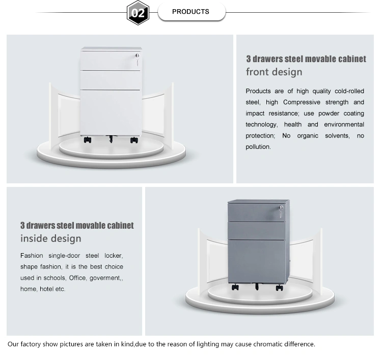 3 Drawers Steel Movable Cabinet / Metal Mobile Pedestal