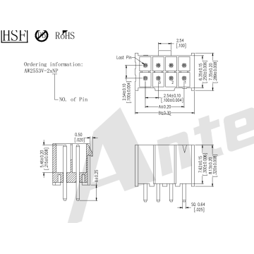 2.54mm Pitch 180 ° Wafer Seri Penyambung Barisan Double