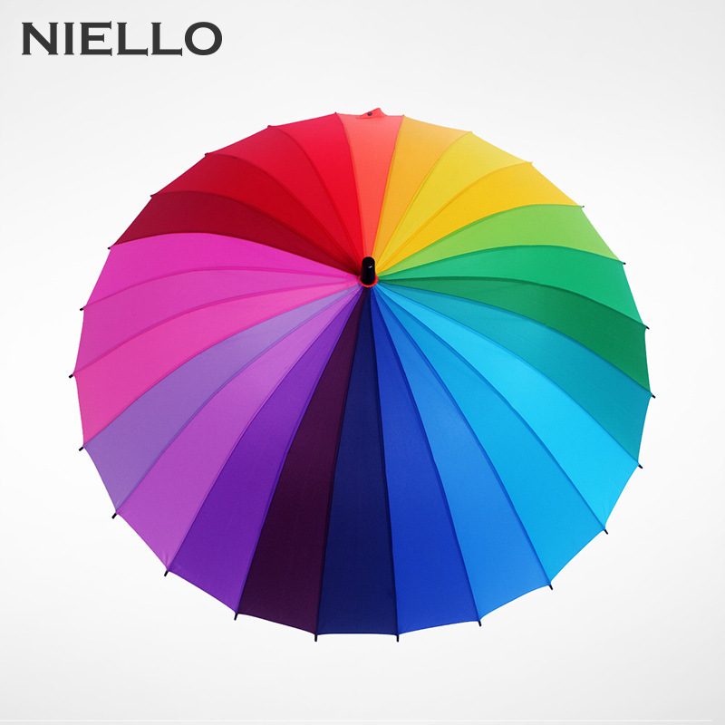 NELLO Rainbow Umbrella Rain Women Brand 24K Windproof Long Handle Umbrellas Strong Frame Waterproof Fashion Colorful Paraguas