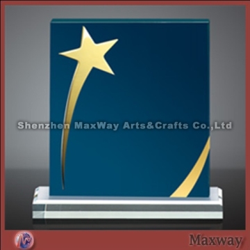 Blue rectangle corporate acrylic trophy/award/present with logo