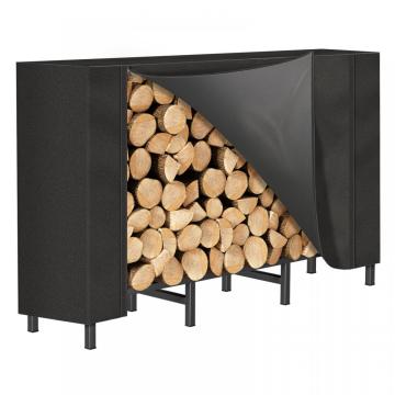 Black Firewood Rack na zewnątrz z deszczową osłoną