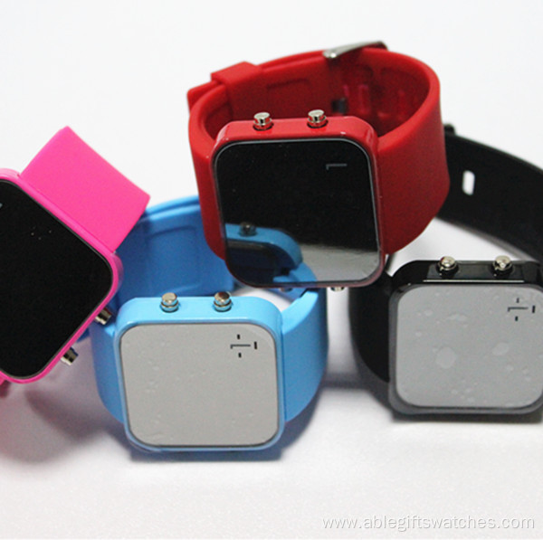 Touch screen wristwatch silicone mirror LED watches