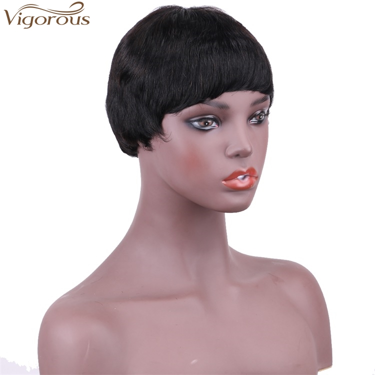 Vigorous Cheap Human Hair Short Bob Brazilian Pixie Cut Wig Straight Human Hair Wigs With Bangs 8 Inch Machine Made Real Wigs