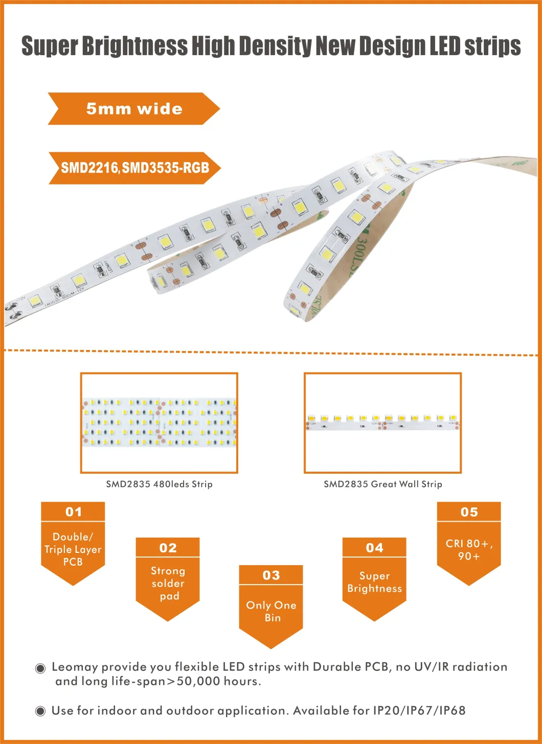 UL Certified SMD5630 Double Row 120LED/M Flex Strip Light (LM5630-WN120-WW)