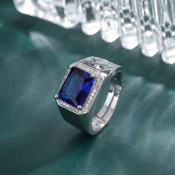 Blue Corundum And Sapphire Open Ring For Men