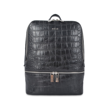 Sac à dos noir en cuir véritable crocodile pour femme