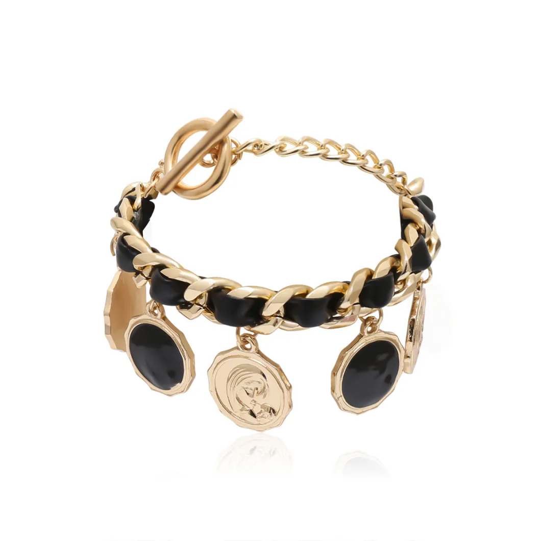 Retro Punk Cool Style Hand Ornaments Female Personality Geometric Figure Circular Pendant Bracelet