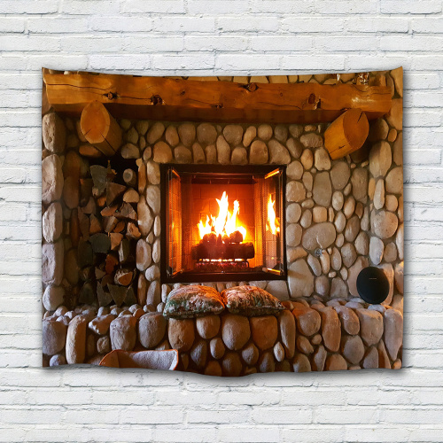 Cobblestone Fireplace Wall Tapestry Nature Tapestry Wall Hanging Polyester 3D Print Tapestry for Livingroom Bedroom Home Dorm De