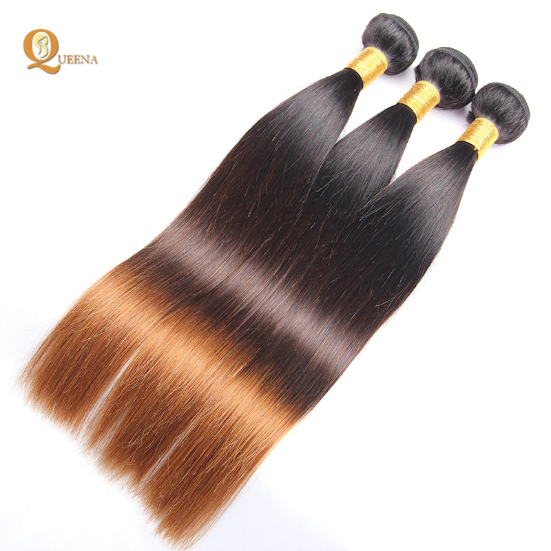 100% Cuticle Aligned Virgin Hair 1B/4/30 Remy Virgin Brazilian Human Hair Ombre Hair Weft 3 Bundles with Ear to Ear Lace Frontal