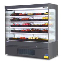 Supermarket Fridge Showcase: Fresh Fruit and Cold Drink Storage