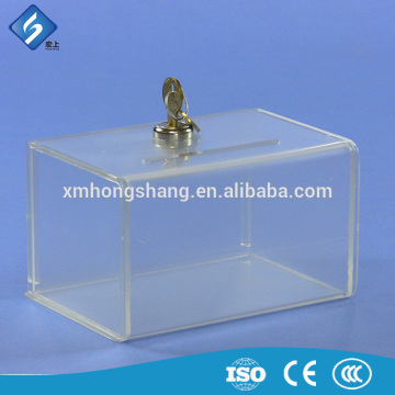 Customized Design Clear Acrylic Money / Coin / Ballot / Suggestion Boxes with Lock for Public