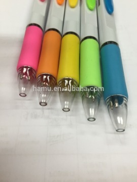 2016 new design rainbow plastic multi-color ballpen, promotion flat retractable pen