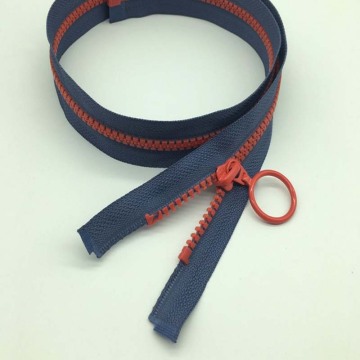 Distinct plastic zipper with O ring for clothing