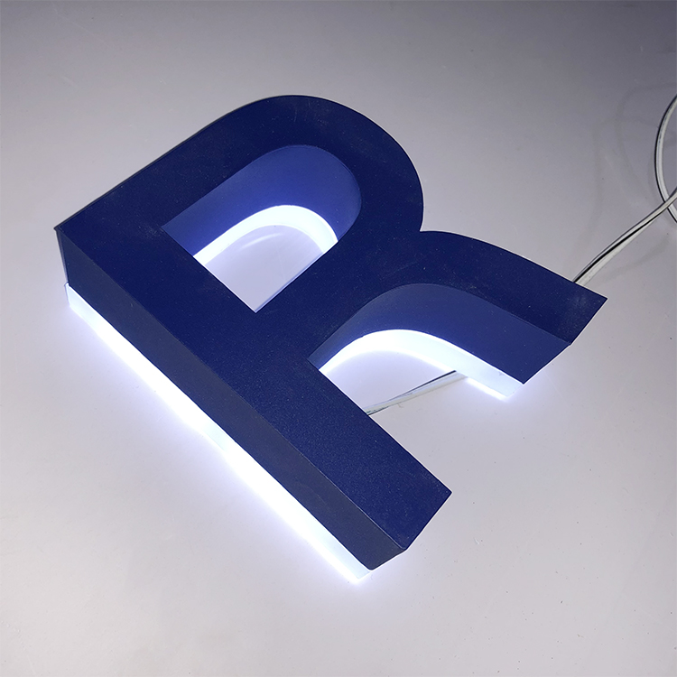 Custom Blue Blue painted backlit stainless steel 3D led letters signage out door metal