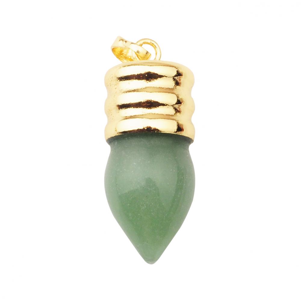 Ampoule Naturelle Pendentif Vert Pierre Avetnurine Plaqué Or